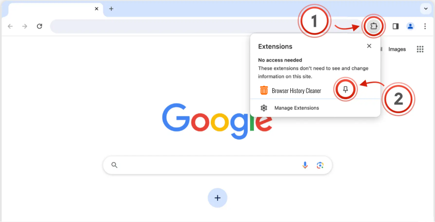 Pin Browser History Cleaner Extension to Browser Toolbar